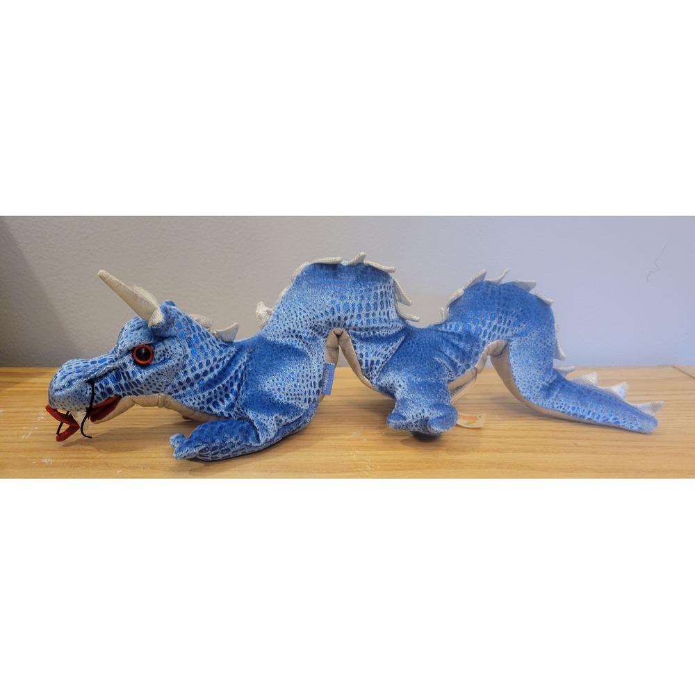 Folkmanis Tatsuko The Long Blue Dragon 3 Hole Hand Puppet Plush Toy Blue Silver